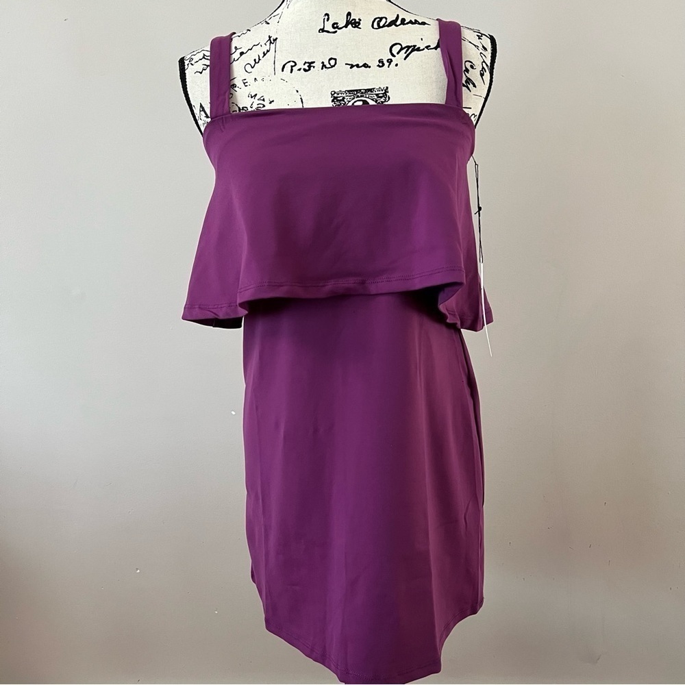 Susana Monaco knit jersey wide strap Mini dress ladies medium concord purple